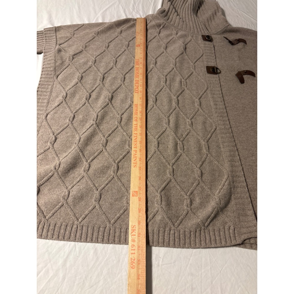Luisa Spagnoli Poncho Womens U Taupe Good Cable Knit Turtleneck Toggle Closure - Picture 3 of 10